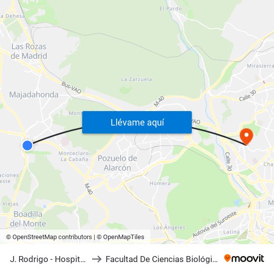 J. Rodrigo - Hospital Puerta De Hierro to Facultad De Ciencias Biológicas Y Ciencias Geológicas map