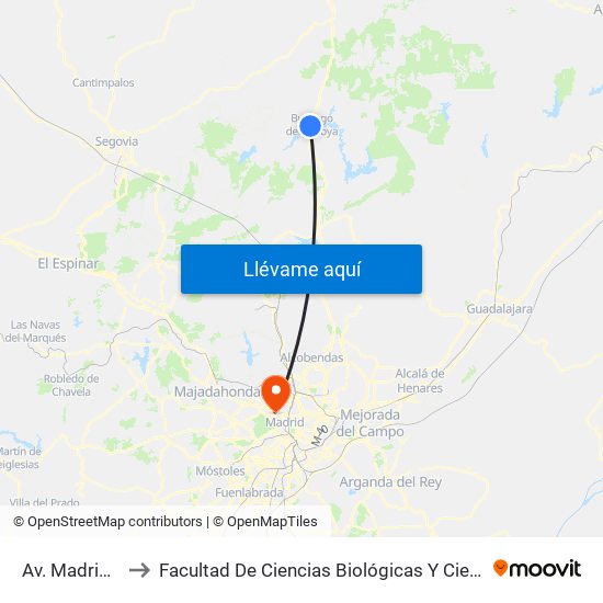 Av. Madrid - Real to Facultad De Ciencias Biológicas Y Ciencias Geológicas map