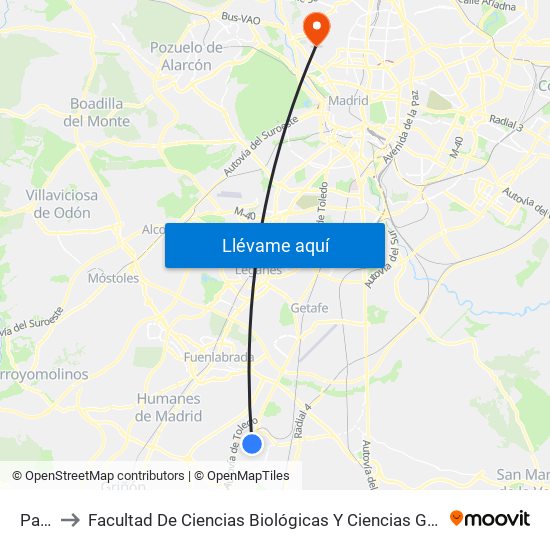 Parla to Facultad De Ciencias Biológicas Y Ciencias Geológicas map