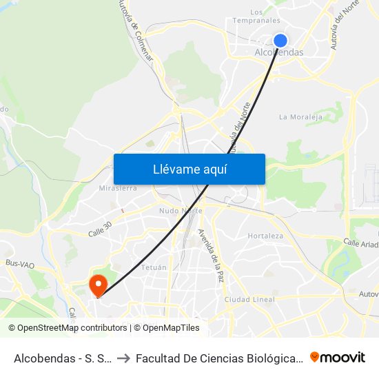 Alcobendas - S. S. De Los Reyes to Facultad De Ciencias Biológicas Y Ciencias Geológicas map