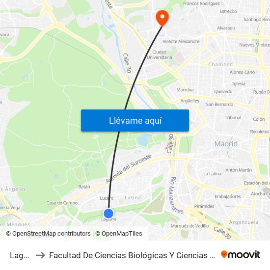 Laguna to Facultad De Ciencias Biológicas Y Ciencias Geológicas map