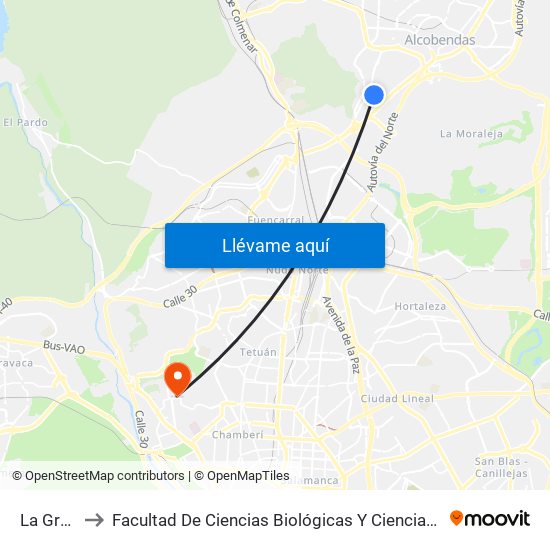 La Granja to Facultad De Ciencias Biológicas Y Ciencias Geológicas map