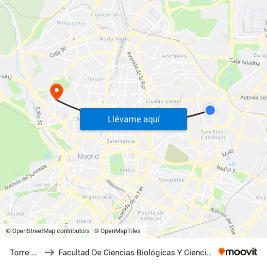 Torre Arias to Facultad De Ciencias Biológicas Y Ciencias Geológicas map