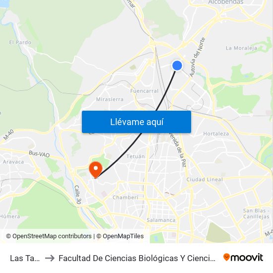 Las Tablas to Facultad De Ciencias Biológicas Y Ciencias Geológicas map