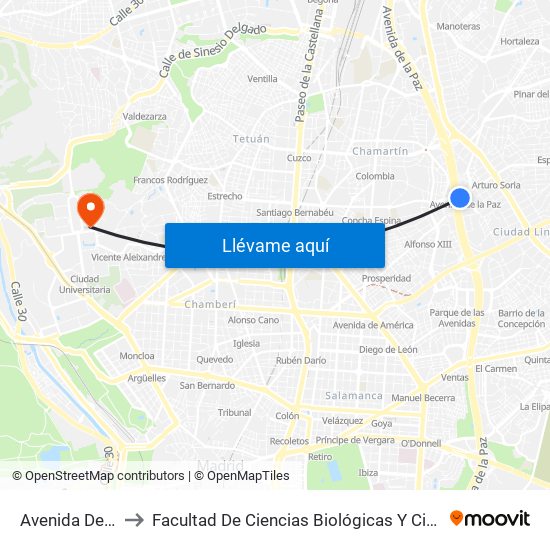 Avenida De La Paz to Facultad De Ciencias Biológicas Y Ciencias Geológicas map