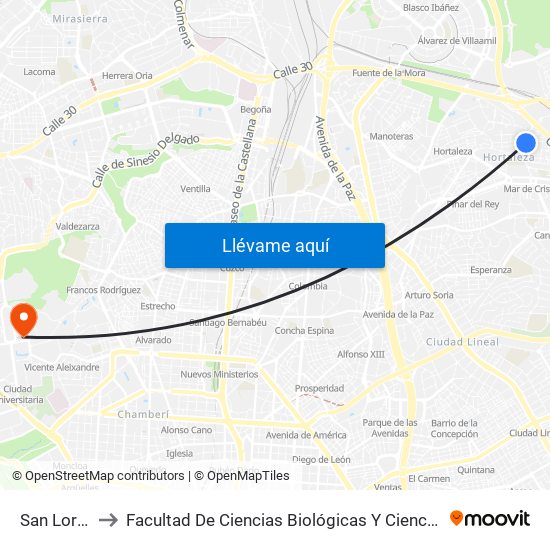 San Lorenzo to Facultad De Ciencias Biológicas Y Ciencias Geológicas map