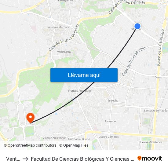 Ventilla to Facultad De Ciencias Biológicas Y Ciencias Geológicas map