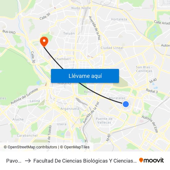 Pavones to Facultad De Ciencias Biológicas Y Ciencias Geológicas map