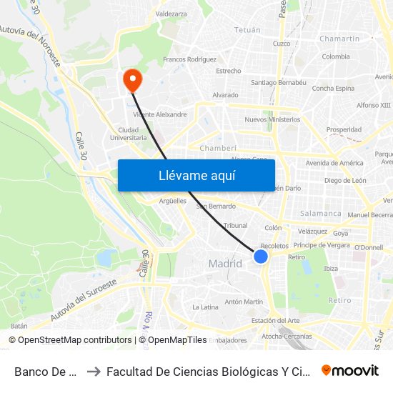 Banco De España to Facultad De Ciencias Biológicas Y Ciencias Geológicas map