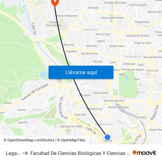 Legazpi to Facultad De Ciencias Biológicas Y Ciencias Geológicas map