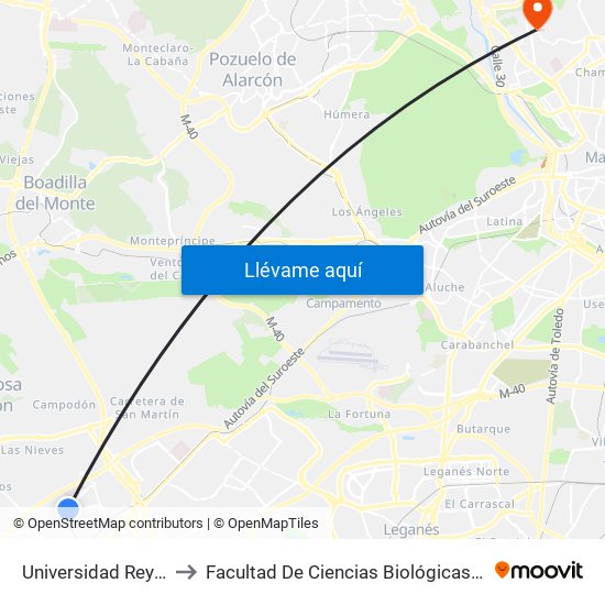 Universidad Rey Juan Carlos to Facultad De Ciencias Biológicas Y Ciencias Geológicas map