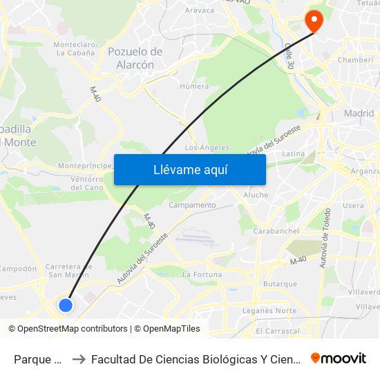 Parque Oeste to Facultad De Ciencias Biológicas Y Ciencias Geológicas map