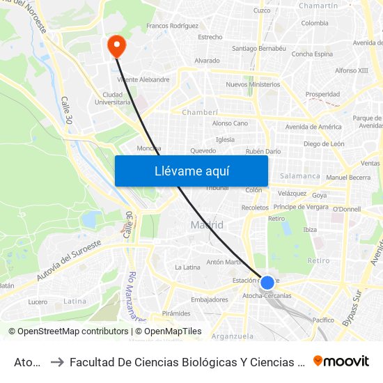 Atocha to Facultad De Ciencias Biológicas Y Ciencias Geológicas map