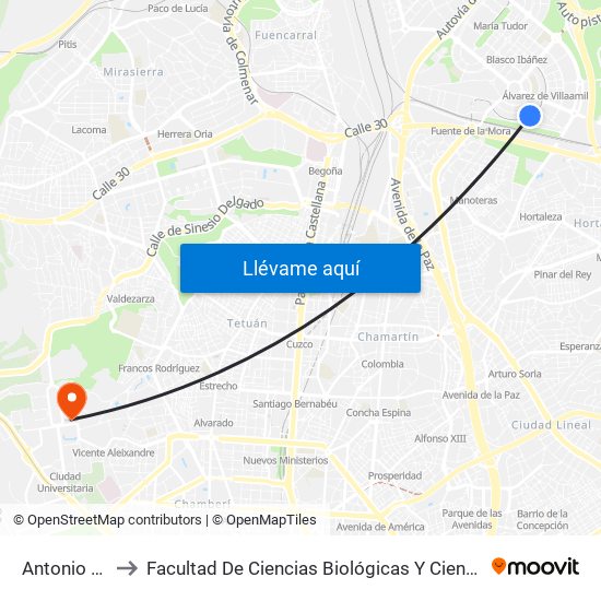 Antonio Saura to Facultad De Ciencias Biológicas Y Ciencias Geológicas map