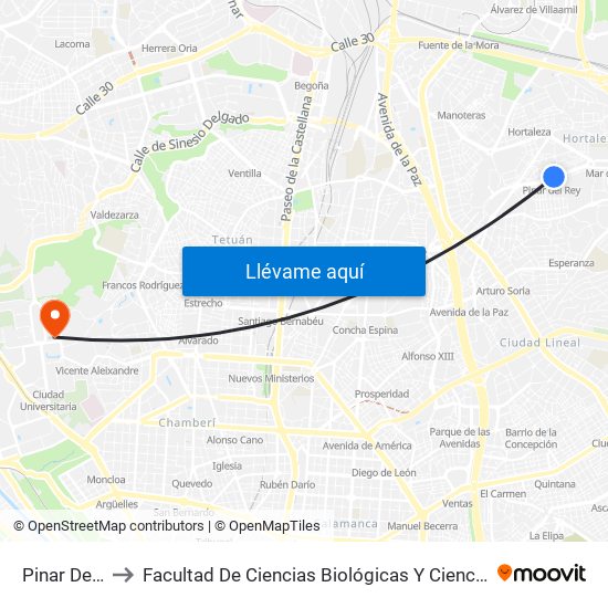 Pinar Del Rey to Facultad De Ciencias Biológicas Y Ciencias Geológicas map