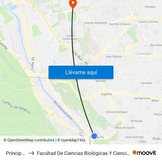 Príncipe Pío to Facultad De Ciencias Biológicas Y Ciencias Geológicas map