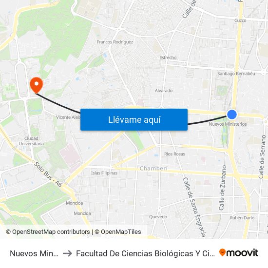 Nuevos Ministerios to Facultad De Ciencias Biológicas Y Ciencias Geológicas map