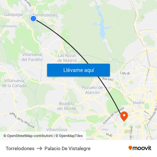 Torrelodones to Palacio De Vistalegre map
