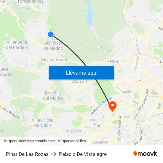 Pinar De Las Rozas to Palacio De Vistalegre map