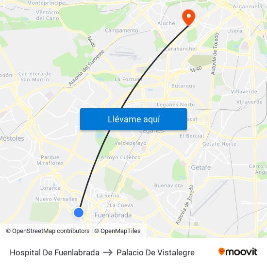 Hospital De Fuenlabrada to Palacio De Vistalegre map