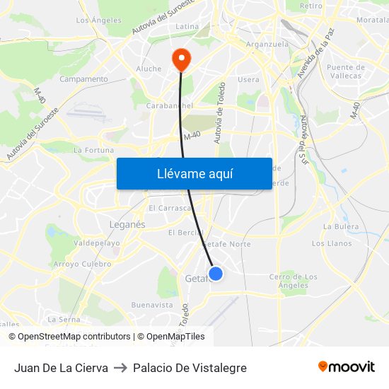 Juan De La Cierva to Palacio De Vistalegre map