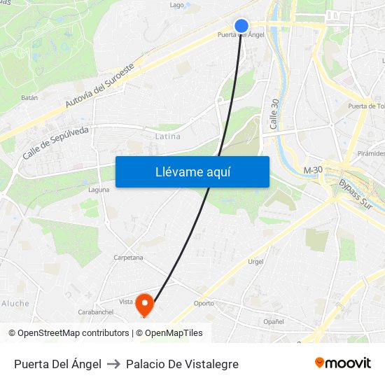 Puerta Del Ángel to Palacio De Vistalegre map