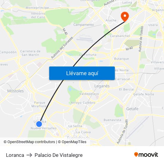 Loranca to Palacio De Vistalegre map