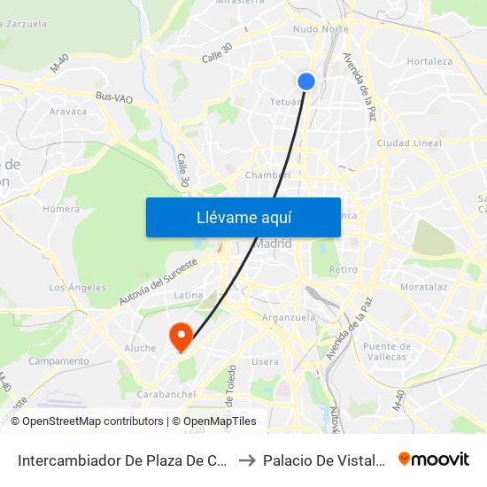 Intercambiador De Plaza De Castilla to Palacio De Vistalegre map