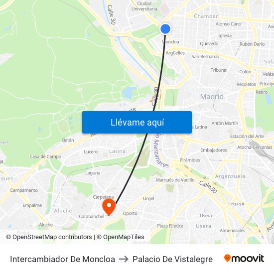 Intercambiador De Moncloa to Palacio De Vistalegre map