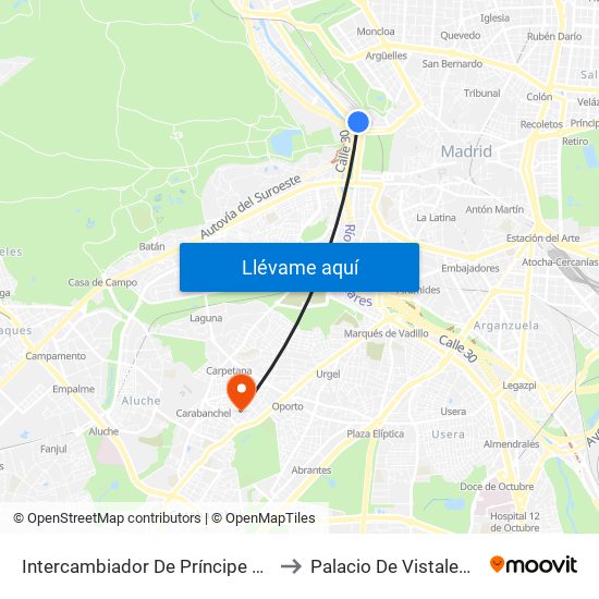 Intercambiador De Príncipe Pío to Palacio De Vistalegre map