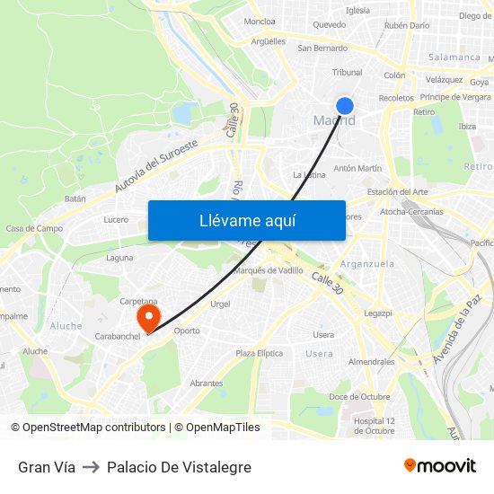 Gran Vía to Palacio De Vistalegre map