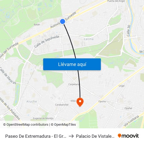 Paseo De Extremadura - El Greco to Palacio De Vistalegre map