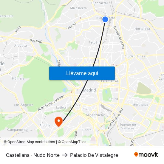 Castellana - Nudo Norte to Palacio De Vistalegre map