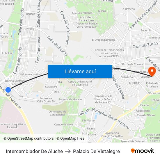 Intercambiador De Aluche to Palacio De Vistalegre map