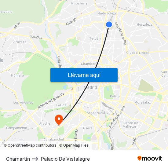 Chamartín to Palacio De Vistalegre map