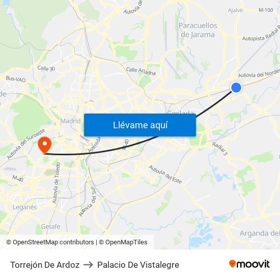 Torrejón De Ardoz to Palacio De Vistalegre map