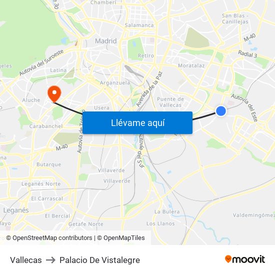 Vallecas to Palacio De Vistalegre map
