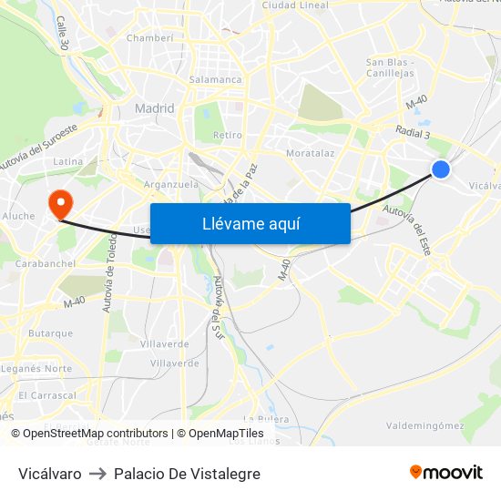 Vicálvaro to Palacio De Vistalegre map
