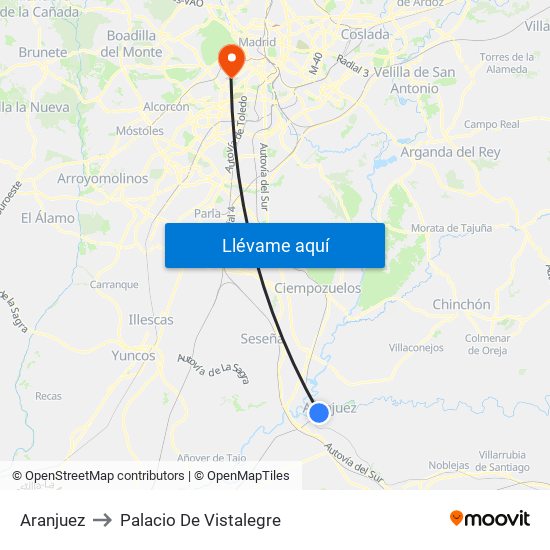 Aranjuez to Palacio De Vistalegre map