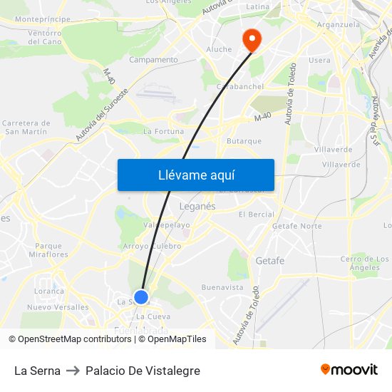 La Serna to Palacio De Vistalegre map