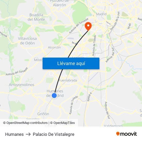 Humanes to Palacio De Vistalegre map