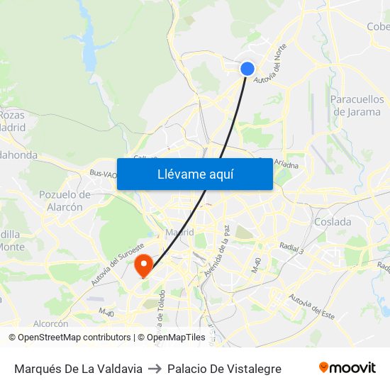 Marqués De La Valdavia to Palacio De Vistalegre map