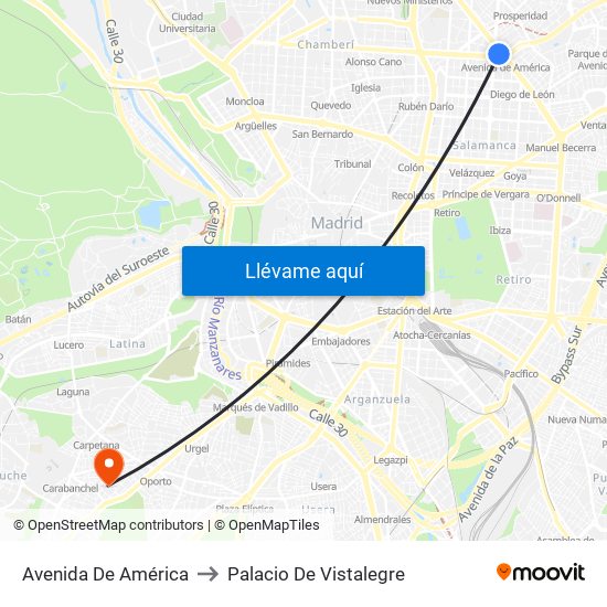 Avenida De América to Palacio De Vistalegre map