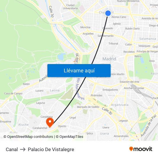 Canal to Palacio De Vistalegre map