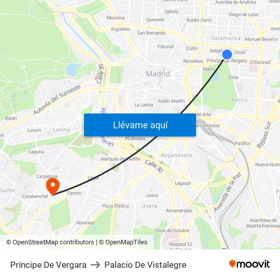 Príncipe De Vergara to Palacio De Vistalegre map