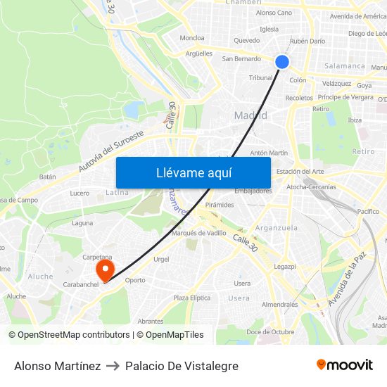 Alonso Martínez to Palacio De Vistalegre map