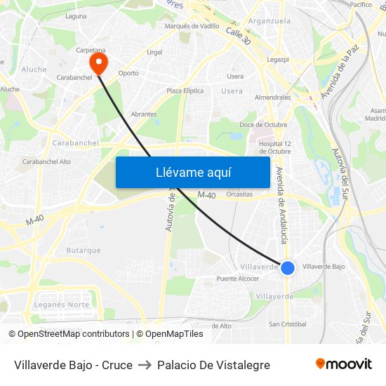 Villaverde Bajo - Cruce to Palacio De Vistalegre map