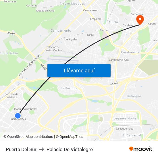 Puerta Del Sur to Palacio De Vistalegre map