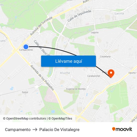 Campamento to Palacio De Vistalegre map