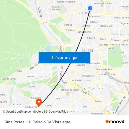 Ríos Rosas to Palacio De Vistalegre map